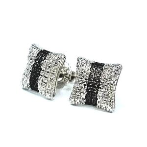 Men’s Diamond Stud Earrings | White Gold Over Sterling Silver | Black Accent